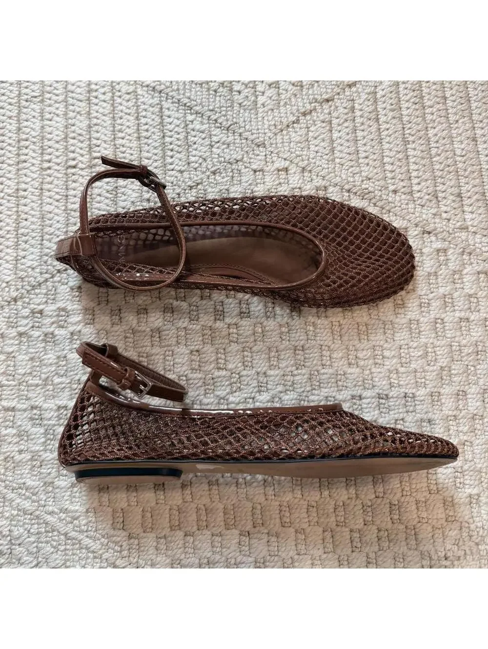 Mango Ankle Strap Mesh Ballet Flat